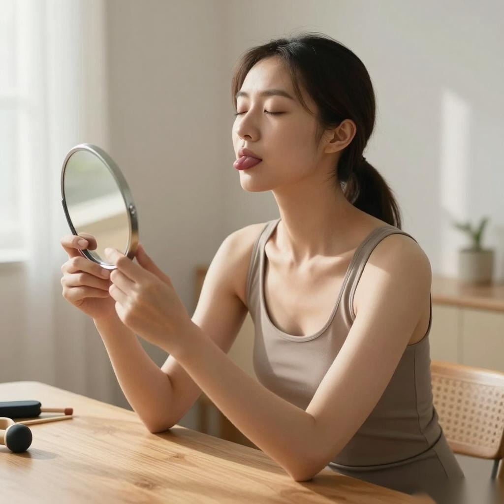 下巴后缩嘴凸口呼吸，一个舌头顶上颚让我侧脸好看了