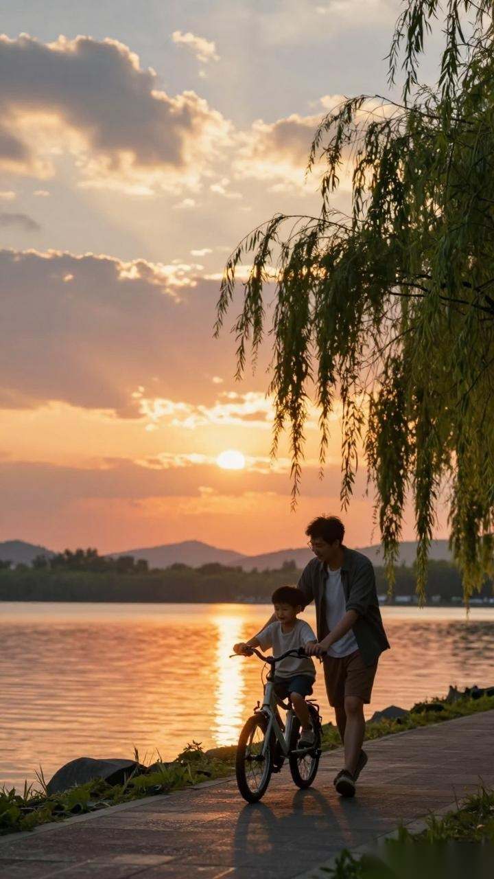 黄晓明与儿子春日骑行：最好的养生是陪孩子一起运动