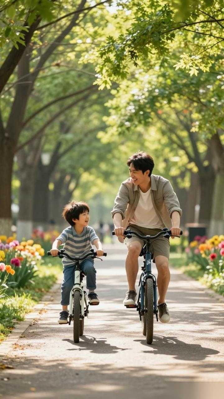 黄晓明与儿子春日骑行：最好的养生是陪孩子一起运动