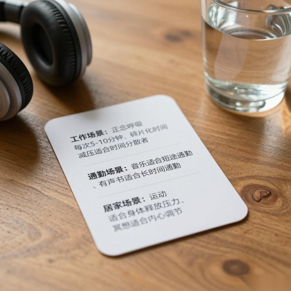 情绪管理，日常减压，自我调节，上班族情绪疏导，碎片化时间减压，正念呼吸练习，居家放松技巧