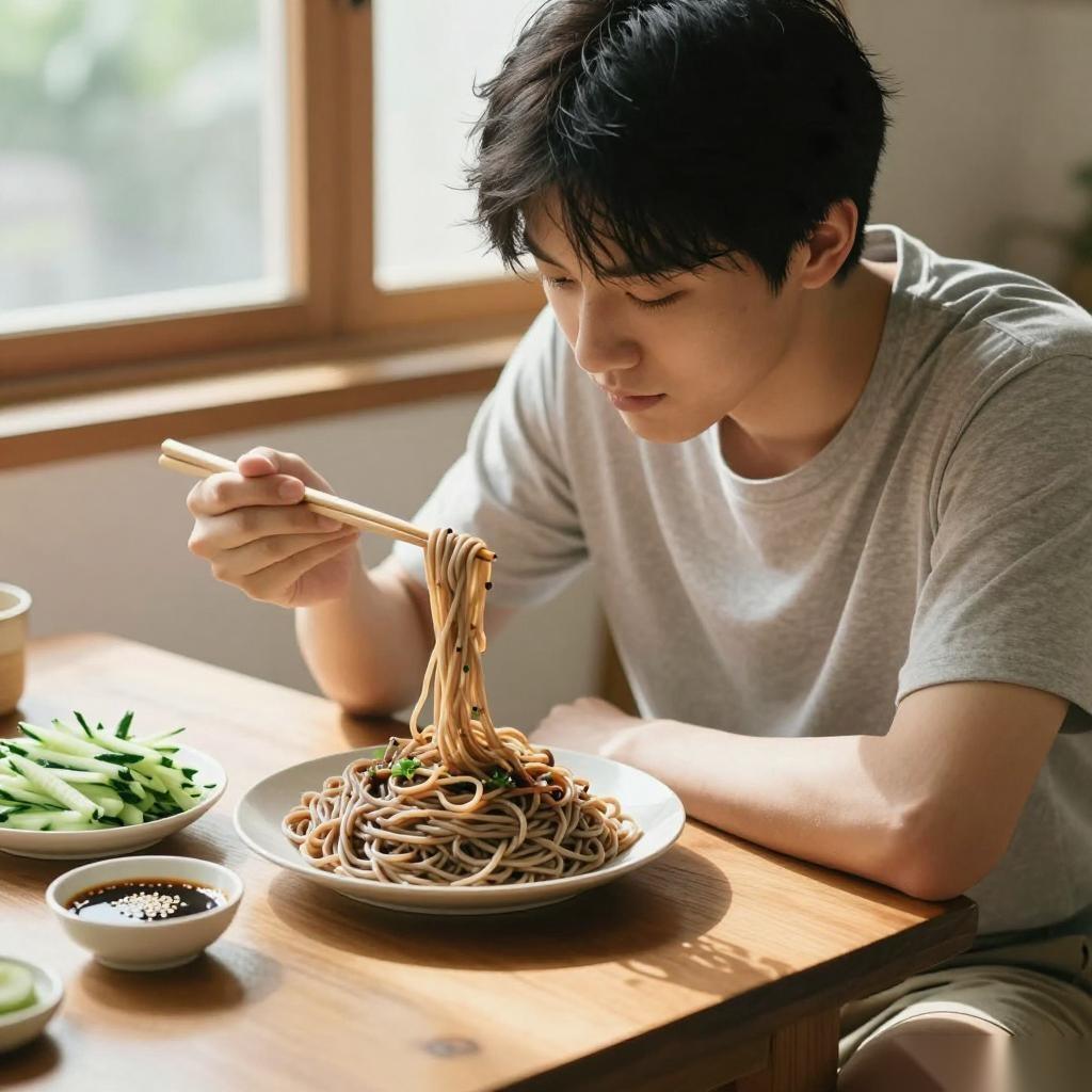 高温预警下的清凉选择：荞麦鸡丝凉面